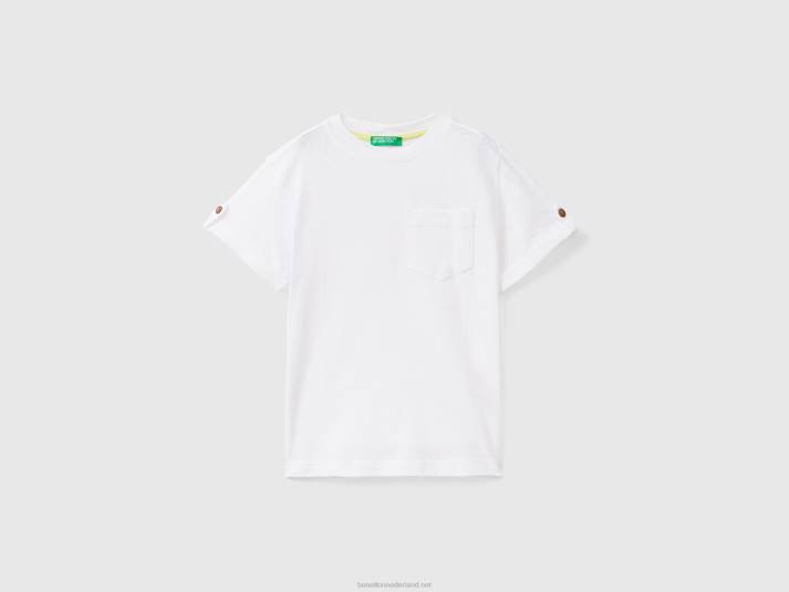 kinderen Benetton T-shirt van linnenmix met zak wit 4R622173