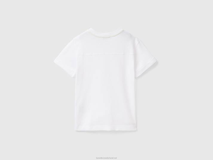 kinderen Benetton T-shirt van linnenmix met zak wit 4R625077