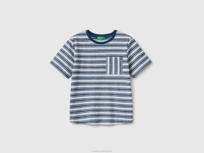 kinderen Benetton gestreept T-shirt van linnenmix blauw 4R625078