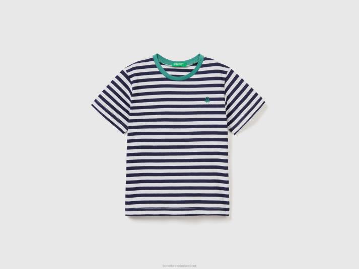 kinderen Benetton gestreept katoenen t-shirt donkerblauw 4R622220