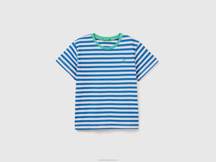 kinderen Benetton gestreept katoenen t-shirt helderblauw 4R622135