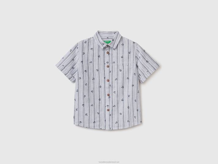 kinderen Benetton overhemd met patroon van linnenmix wit 4R622197