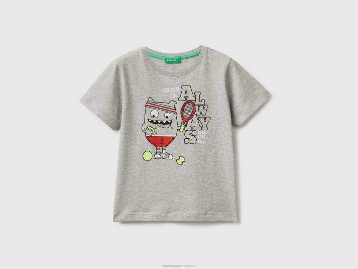 kinderen Benetton t-shirt met dierenprint lichtgrijs 4R622205