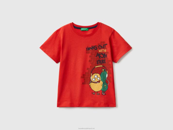 kinderen Benetton t-shirt met dierenprint rood 4R622215
