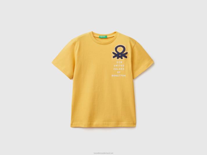 kinderen Benetton t-shirt met print en borduursel geel 4R622185