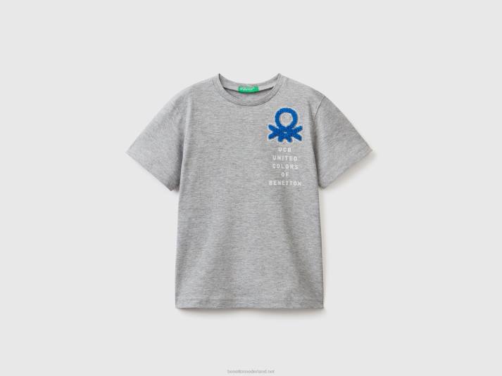 kinderen Benetton t-shirt met print en borduursel lichtgrijs 4R622187