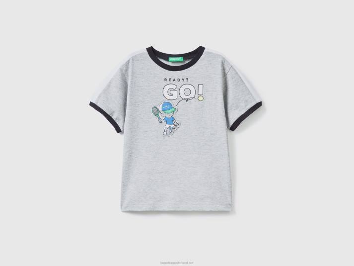 kinderen Benetton t-shirt met print en patch lichtgrijs 4R622149