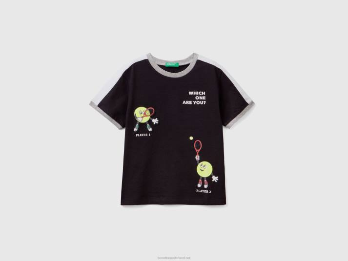 kinderen Benetton t-shirt met print en patch zwart 4R622218