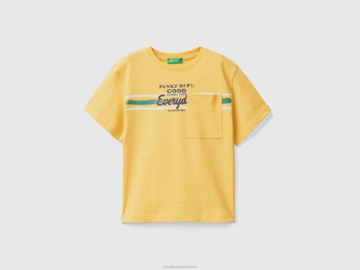 kinderen Benetton t-shirt met print op voor- en achterkant geel 4R622144