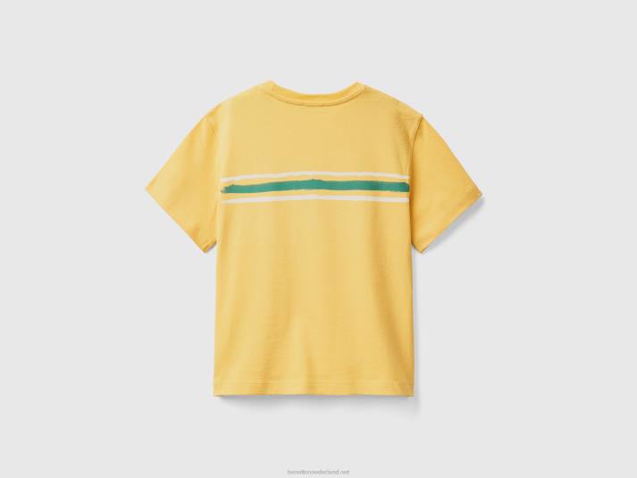 kinderen Benetton t-shirt met print op voor- en achterkant geel 4R622144