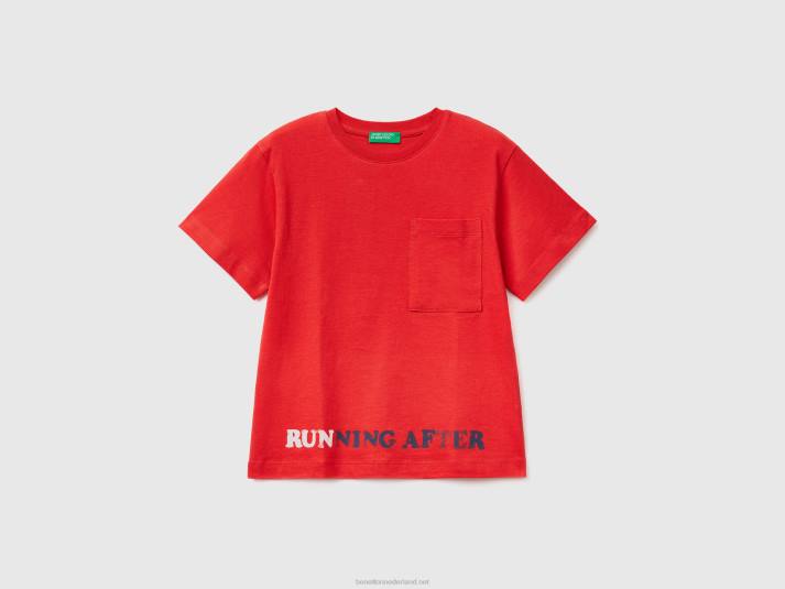 kinderen Benetton t-shirt met print op voor- en achterkant rood 4R625037
