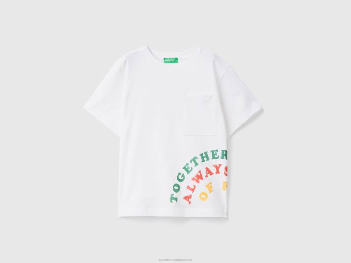 kinderen Benetton t-shirt met print op voor- en achterkant wit 4R622216
