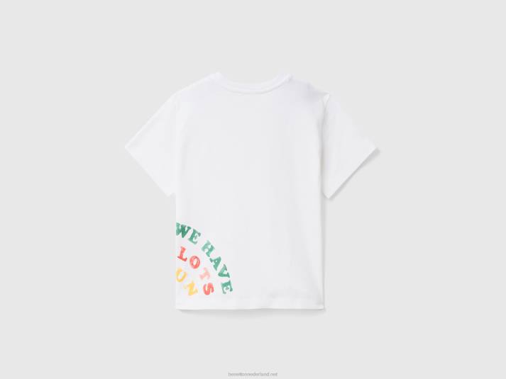 kinderen Benetton t-shirt met print op voor- en achterkant wit 4R622216