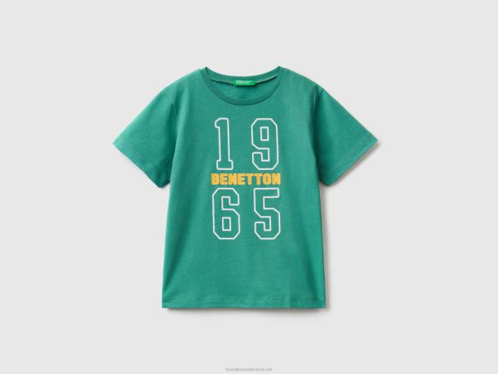 kinderen Benetton t-shirt met print van 100% biologisch katoen donkergroen 4R625048
