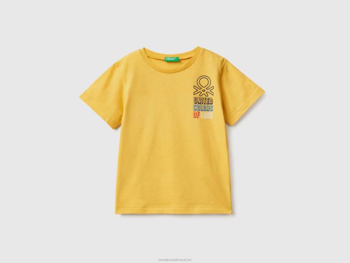 kinderen Benetton t-shirt met print van 100% biologisch katoen geel 4R622188