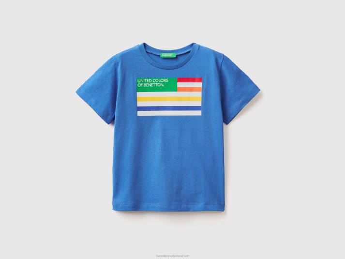 kinderen Benetton t-shirt met print van 100% biologisch katoen helderblauw 4R625047