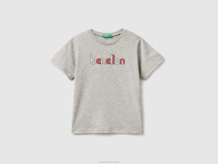 kinderen Benetton t-shirt met print van 100% biologisch katoen lichtgrijs 4R622155