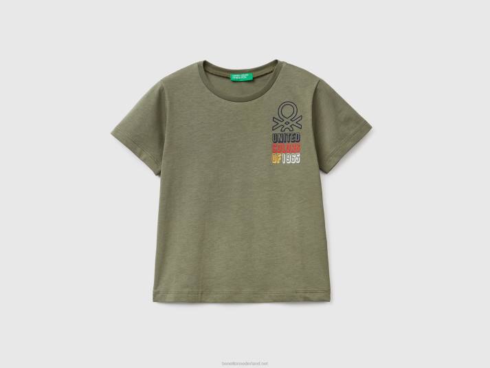 kinderen Benetton t-shirt met print van 100% biologisch katoen militair groen 4R622179