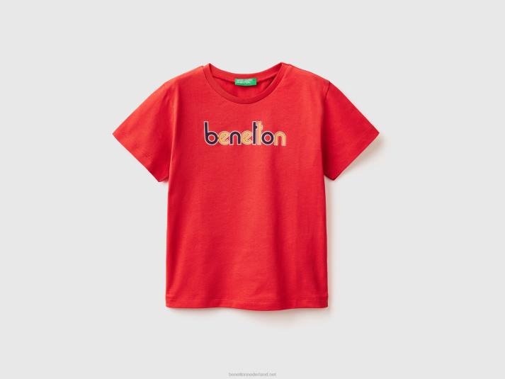 kinderen Benetton t-shirt met print van 100% biologisch katoen rood 4R622177