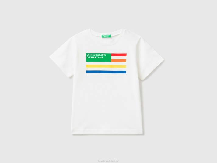 kinderen Benetton t-shirt met print van 100% biologisch katoen wit 4R625051