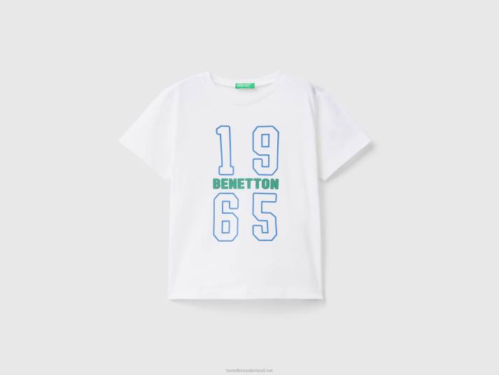 kinderen Benetton t-shirt met print van 100% biologisch katoen wit 4R625054