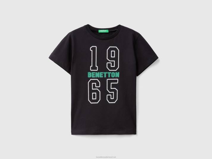 kinderen Benetton t-shirt met print van 100% biologisch katoen zwart 4R622192