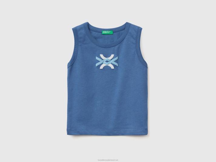 kinderen Benetton tanktop van 100% biologisch katoen met logo helderblauw 4R622198