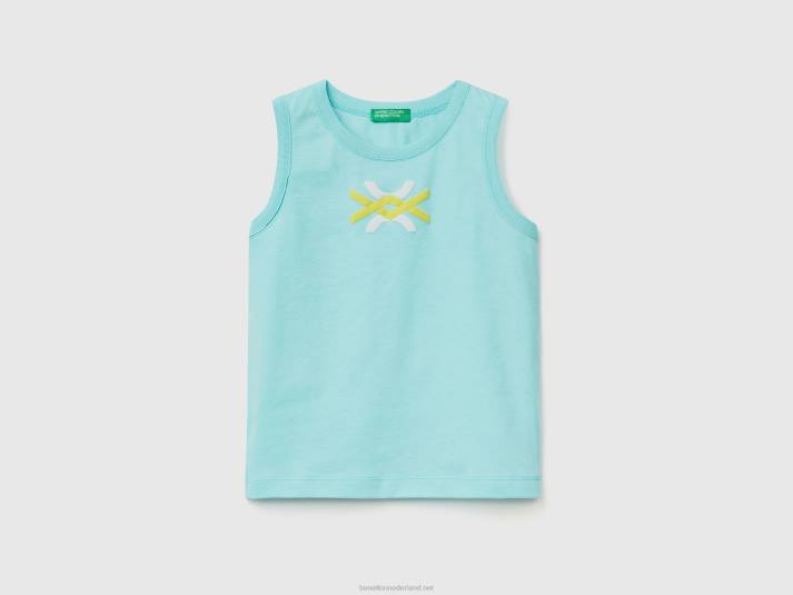 kinderen Benetton tanktop van 100% biologisch katoen met logo lichtblauw 4R622172