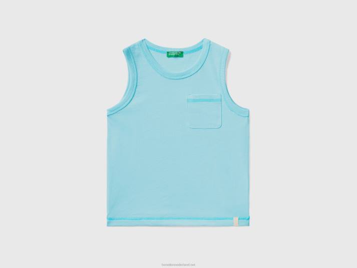 kinderen Benetton tanktop van gerecyclede stof met zak neon hemelsblauw 4R622139