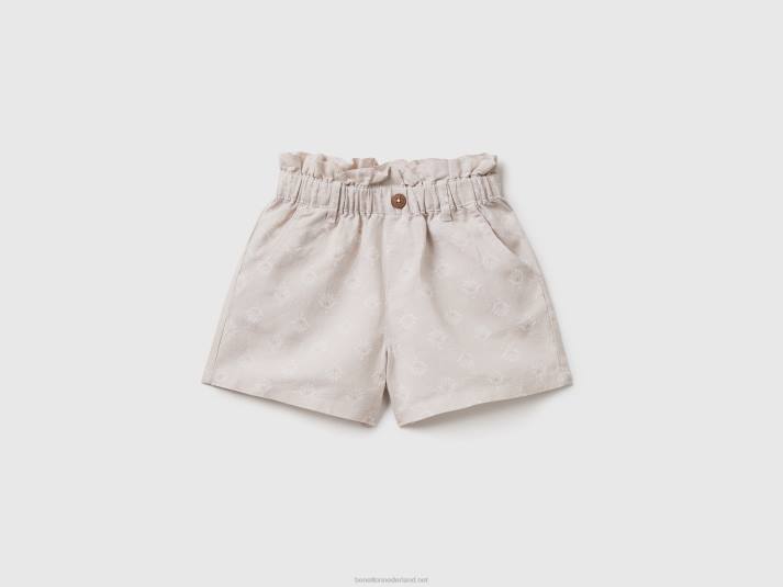 kinderen Benetton paperbag short van linnenmix beige 4R623010
