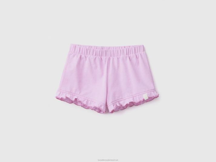 kinderen Benetton short van gerecyclede stof met ruches lila 4R623046