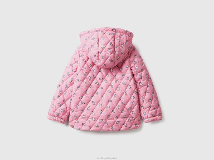 kinderen Benetton gedessineerde jas met capuchon roze 4R622833