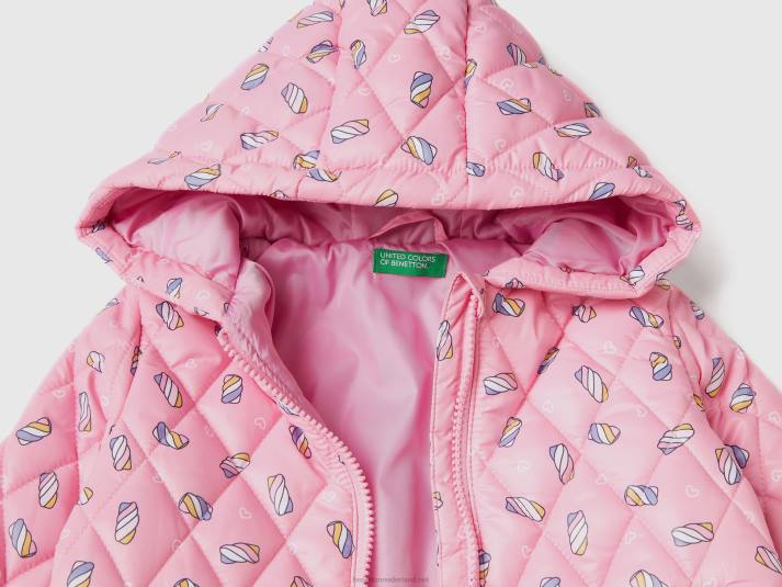 kinderen Benetton gedessineerde jas met capuchon roze 4R622833
