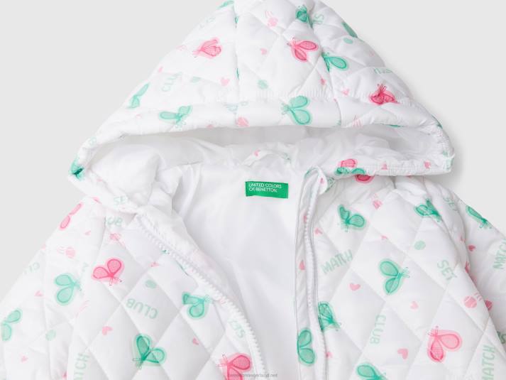 kinderen Benetton gedessineerde jas met capuchon wit 4R622827