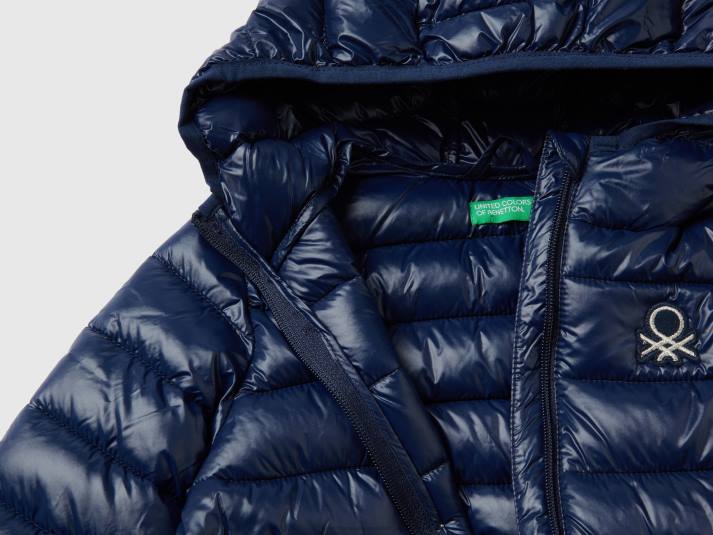kinderen Benetton gewatteerde jas met capuchon donkerblauw 4R625544