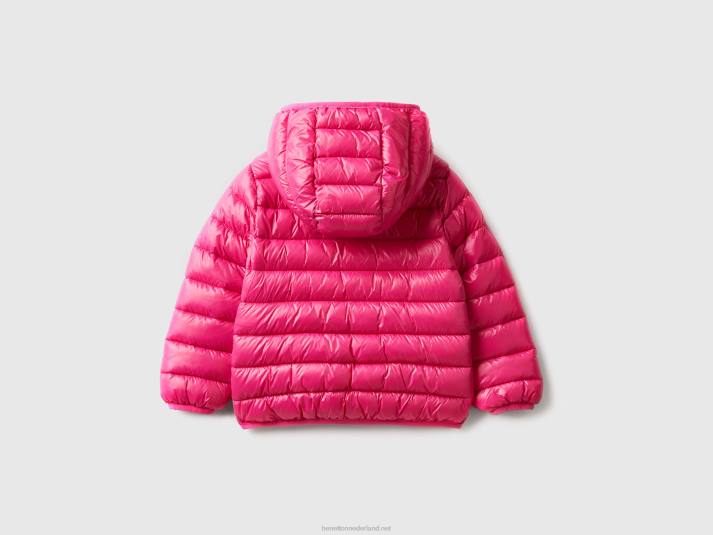 kinderen Benetton gewatteerde jas met capuchon fuchsia 4R625530