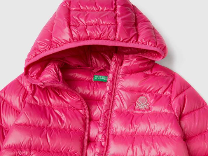 kinderen Benetton gewatteerde jas met capuchon fuchsia 4R625530