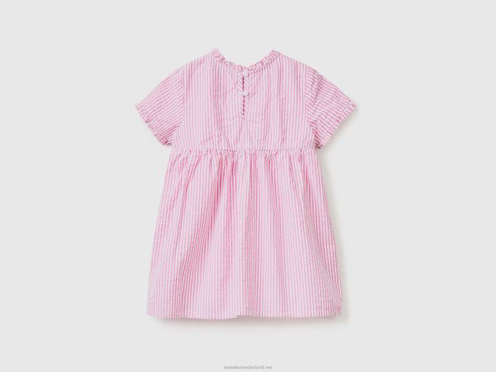 kinderen Benetton gestreepte jurk met ruches roze 4R625652