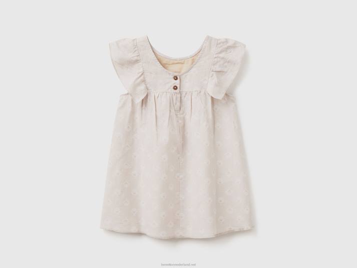 kinderen Benetton jurk met patroon van linnenmix beige 4R625651