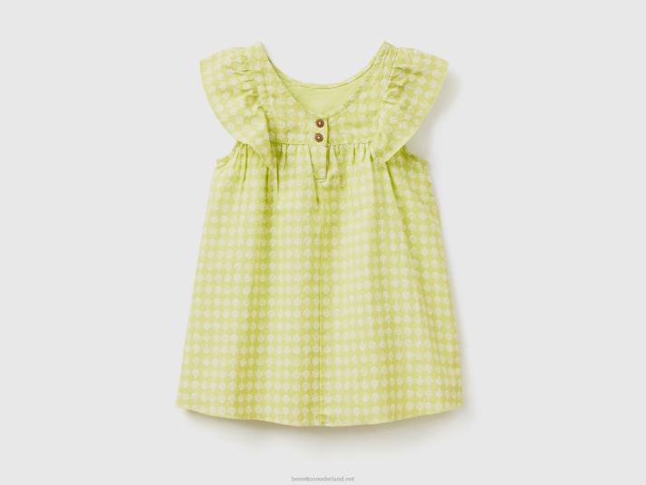 kinderen Benetton jurk met patroon van linnenmix limoen 4R625656