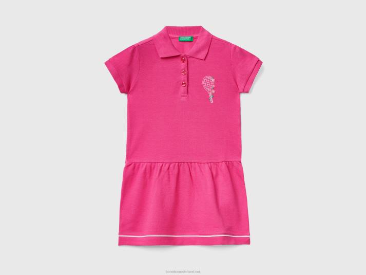 kinderen Benetton korte jurk in polostijl fuchsia 4R622947