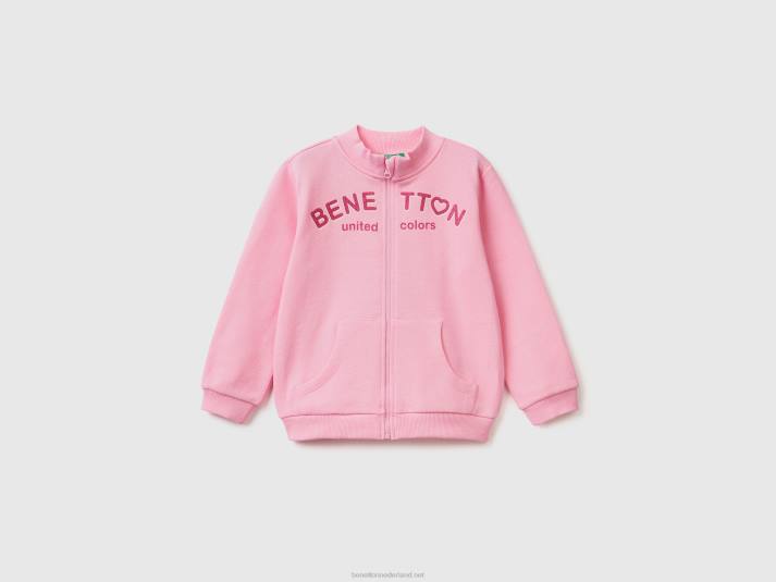 kinderen Benetton sweatshirt met ritssluiting van biologisch katoen roze 4R625613