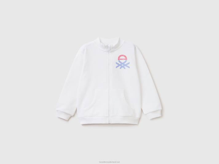kinderen Benetton sweatshirt met ritssluiting van biologisch katoen wit 4R625646