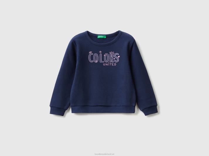 kinderen Benetton sweatshirt van biologisch katoen met glitterprint donkerblauw 4R625642