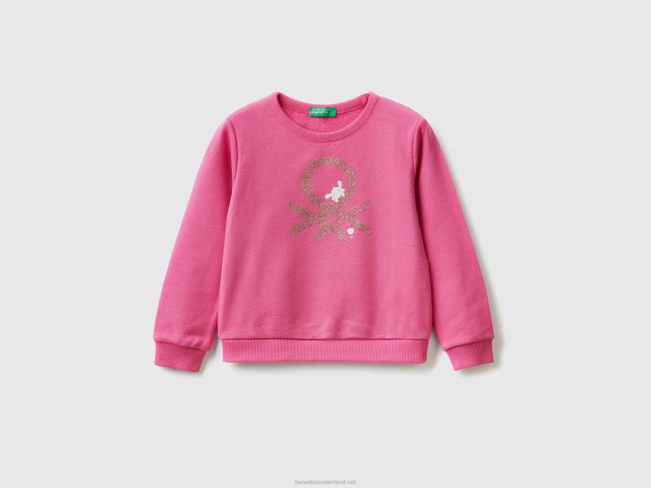 kinderen Benetton sweatshirt van biologisch katoen met glitterprint fuchsia 4R625625