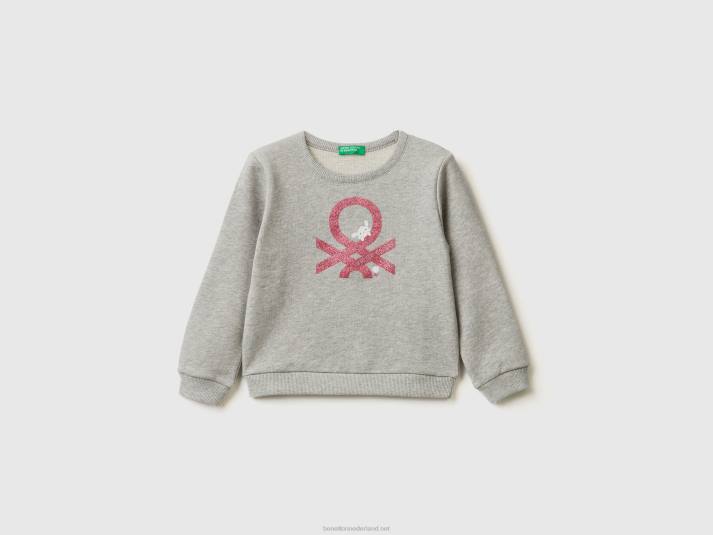 kinderen Benetton sweatshirt van biologisch katoen met glitterprint lichtgrijs 4R625637