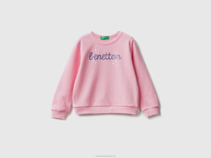 kinderen Benetton sweatshirt van biologisch katoen met glitterprint roze 4R625643