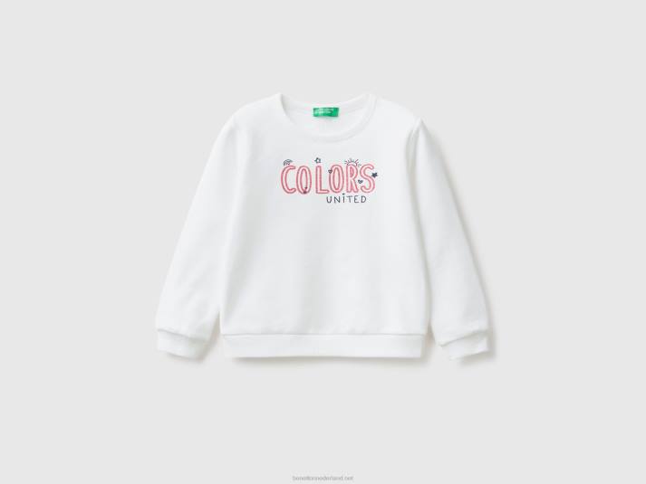 kinderen Benetton sweatshirt van biologisch katoen met glitterprint wit 4R625644