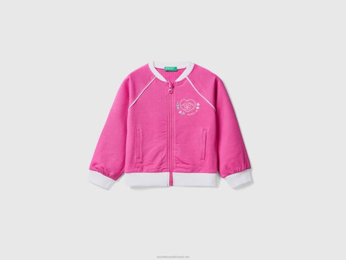kinderen Benetton sweatshirt van stretchkatoen met ritssluiting fuchsia 4R625640