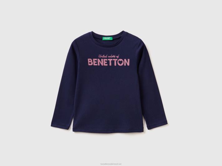 kinderen Benetton T-shirt met lange mouwen en glitterprint donkerblauw 4R625592